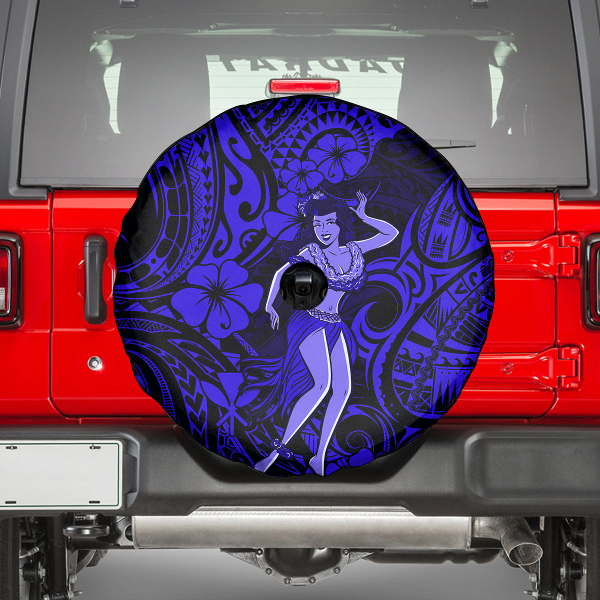 Hawaii Hula Girl Spare Tire Cover Polynesian Pattern Navy Blue Version LT01 - Polynesian Pride