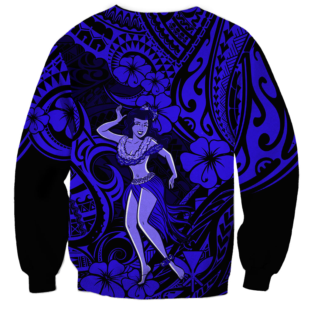 Hawaii Hula Girl Sweatshirt Polynesian Pattern Navy Blue Version LT01 - Polynesian Pride