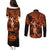 Hawaii Hula Girl Couples Matching Puletasi Dress and Long Sleeve Button Shirts Polynesian Pattern Orange Version LT01 - Polynesian Pride