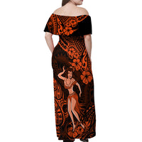 Hawaii Hula Girl Off Shoulder Maxi Dress Polynesian Pattern Orange Version LT01 - Polynesian Pride