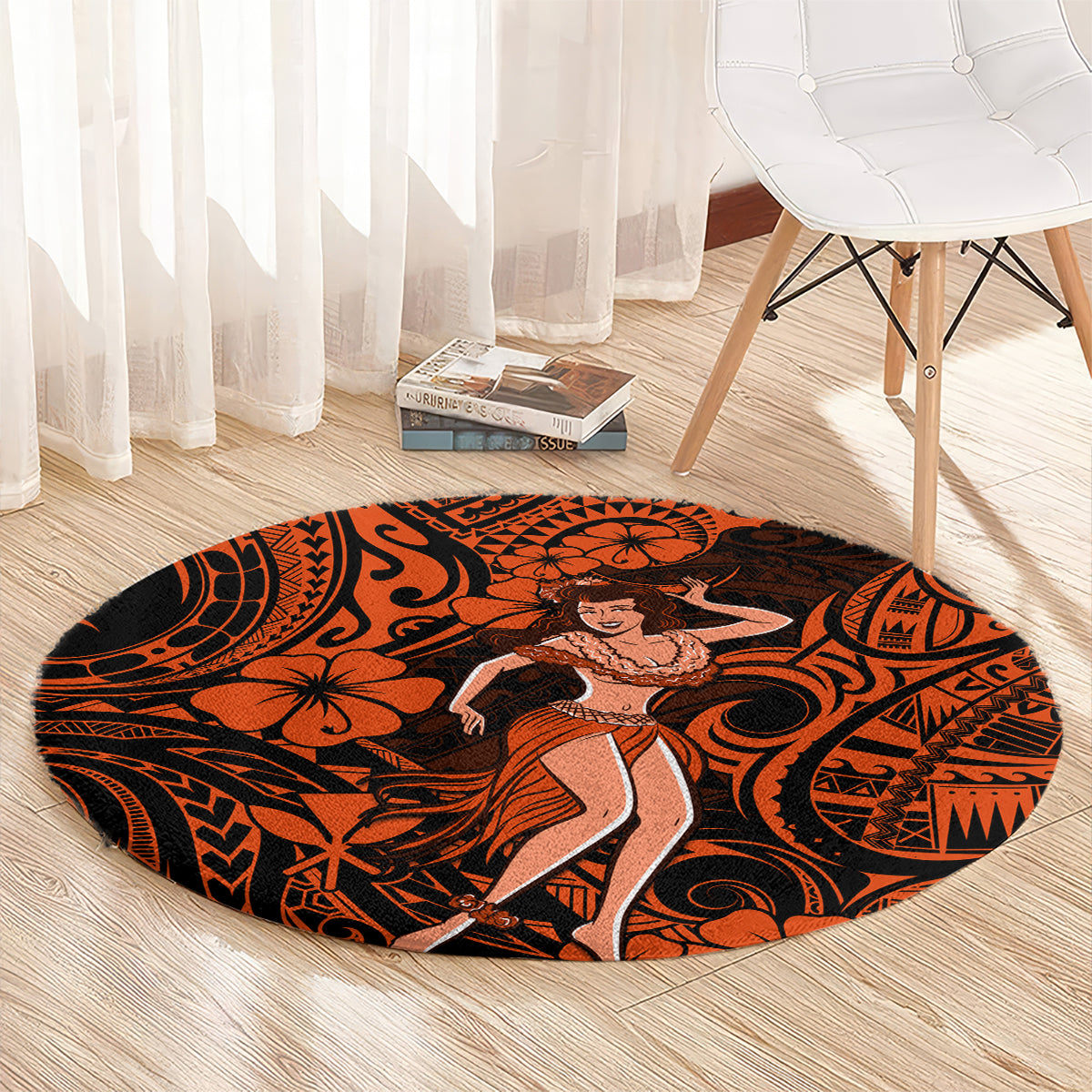 Hawaii Hula Girl Round Carpet Polynesian Pattern Orange Version LT01 - Polynesian Pride