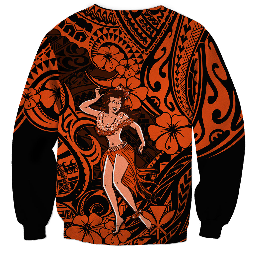 Hawaii Hula Girl Sweatshirt Polynesian Pattern Orange Version LT01 - Polynesian Pride