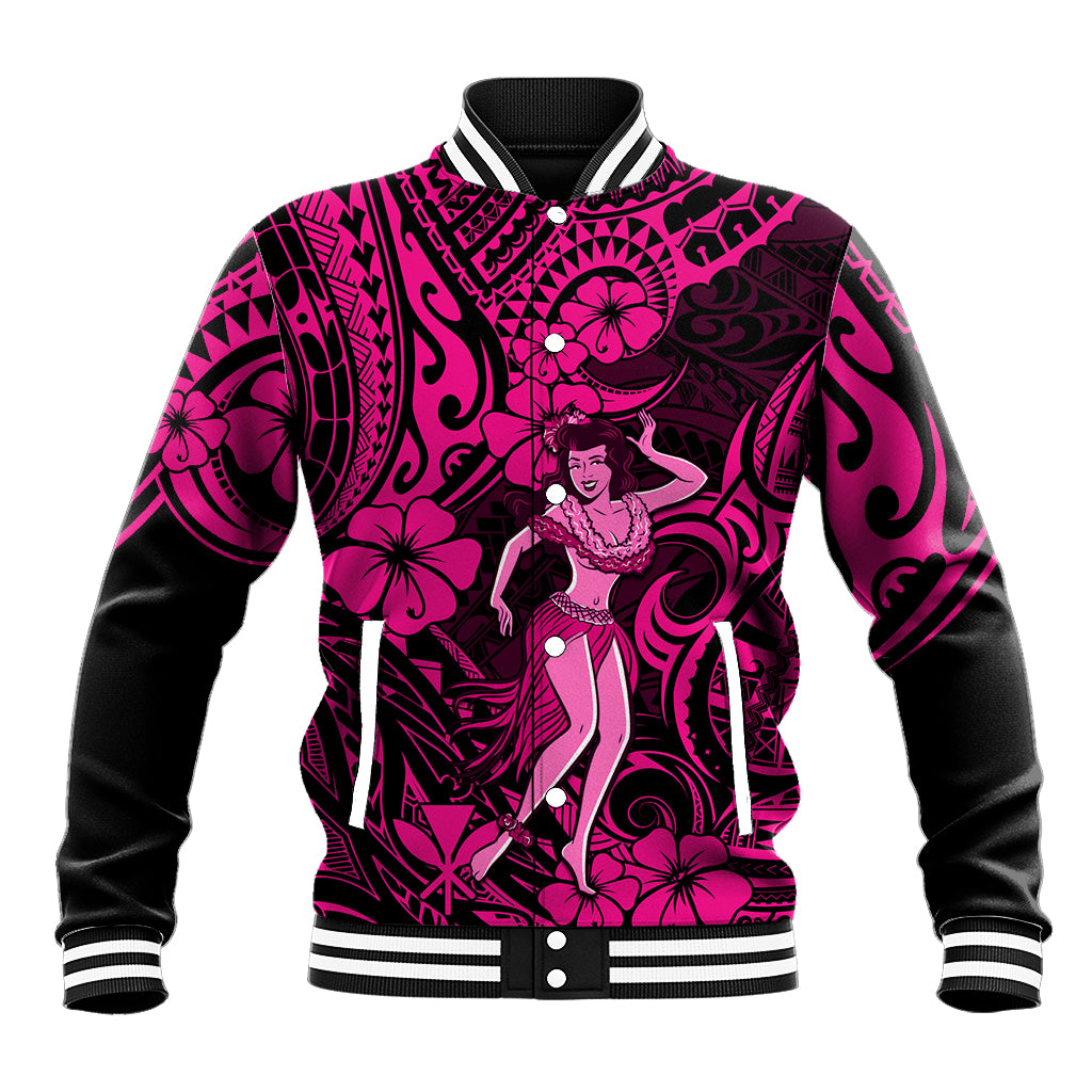 Hawaii Hula Girl Baseball Jacket Polynesian Pattern Pink Version LT01 Unisex Pink - Polynesian Pride