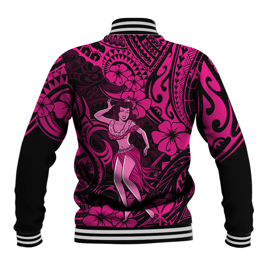 Hawaii Hula Girl Baseball Jacket Polynesian Pattern Pink Version LT01 - Polynesian Pride