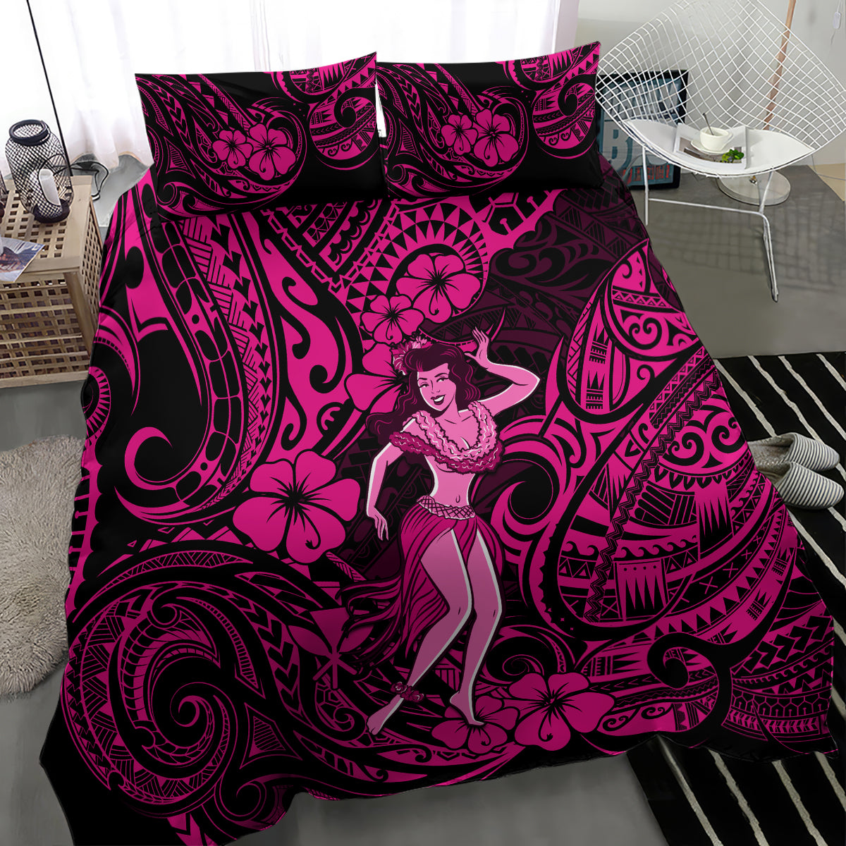 Hawaii Hula Girl Bedding Set Polynesian Pattern Pink Version LT01 - Polynesian Pride