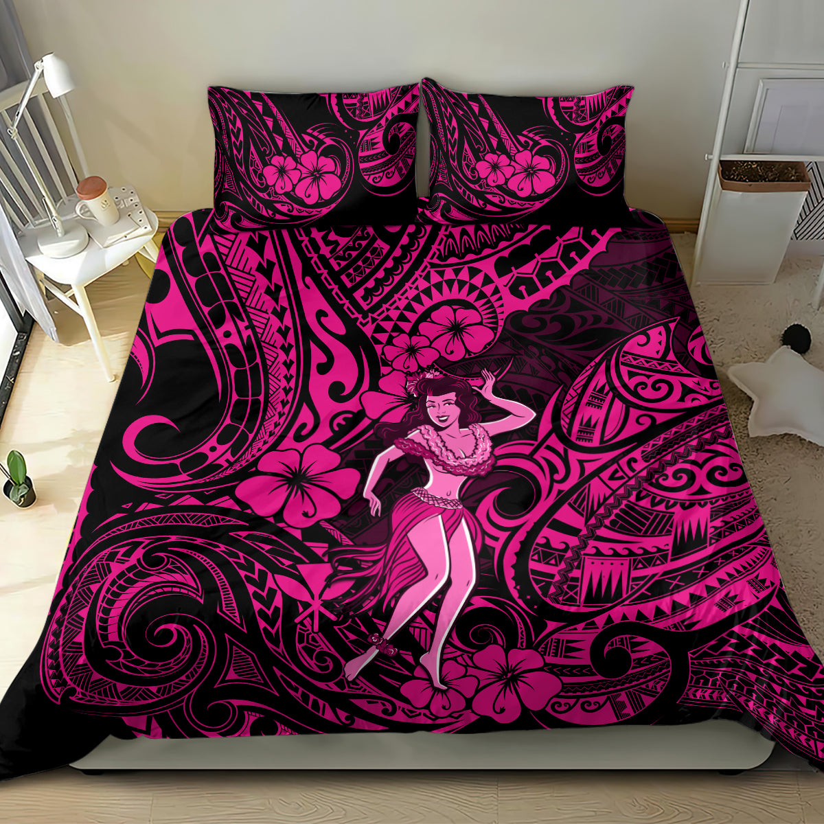 Hawaii Hula Girl Bedding Set Polynesian Pattern Pink Version LT01 - Polynesian Pride