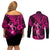 Hawaii Hula Girl Couples Matching Off Shoulder Short Dress and Long Sleeve Button Shirts Polynesian Pattern Pink Version LT01 - Polynesian Pride
