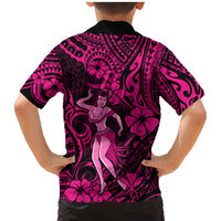Hawaii Hula Girl Family Matching Mermaid Dress and Hawaiian Shirt Polynesian Pattern Pink Version LT01 - Polynesian Pride