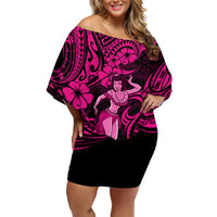 Hawaii Hula Girl Family Matching Off Shoulder Short Dress and Hawaiian Shirt Polynesian Pattern Pink Version LT01 Mom's Dress Pink - Polynesian Pride