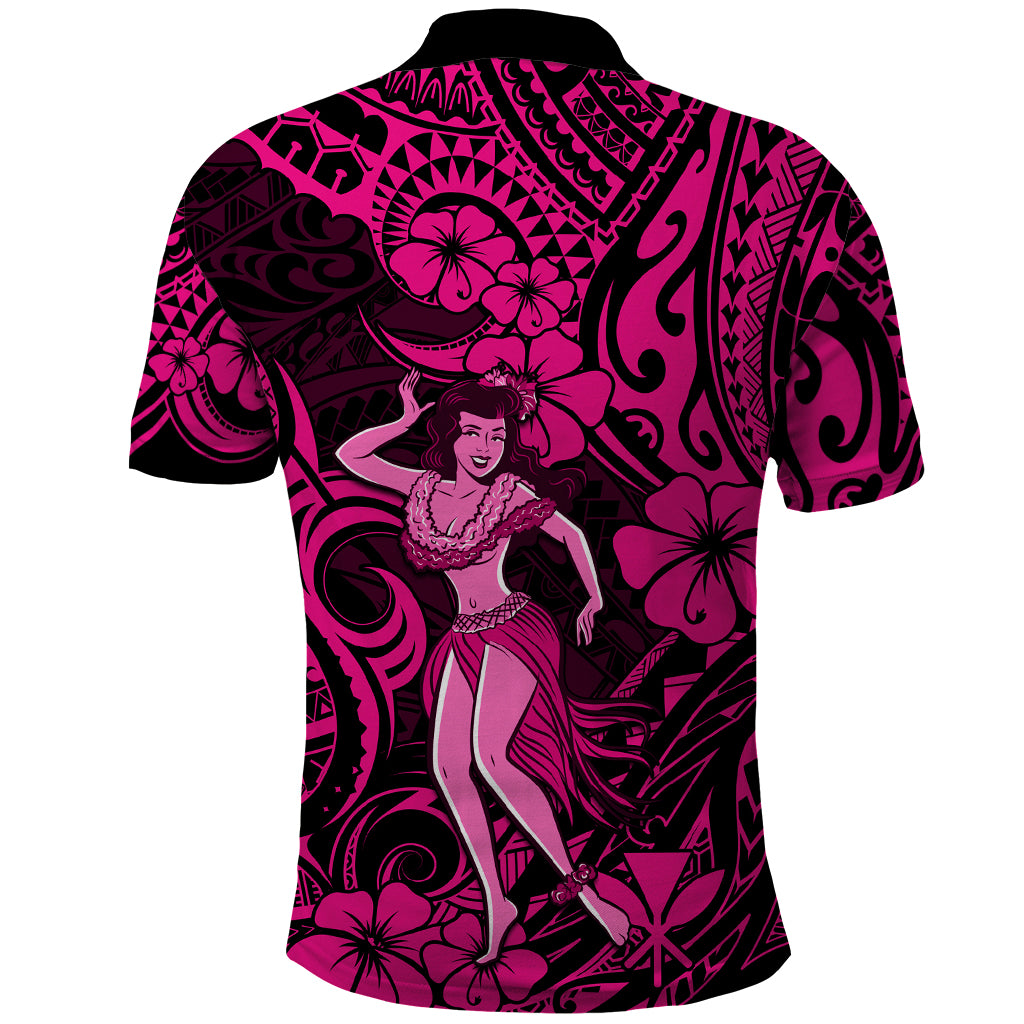 Hawaii Hula Girl Polo Shirt Polynesian Pattern Pink Version LT01 - Polynesian Pride