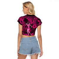Hawaii Hula Girl Raglan Cropped T Shirt Polynesian Pattern Pink Version LT01 - Polynesian Pride