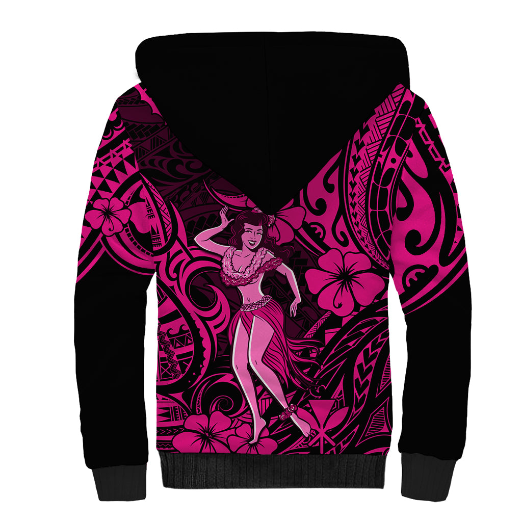 Hawaii Hula Girl Sherpa Hoodie Polynesian Pattern Pink Version LT01 - Polynesian Pride