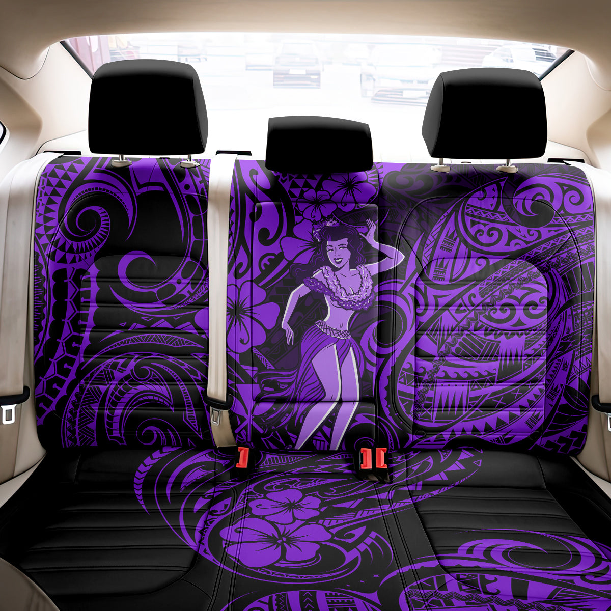 Hawaii Hula Girl Back Car Seat Cover Hibiscus Hawaii Tribal Tattoo Purple Version