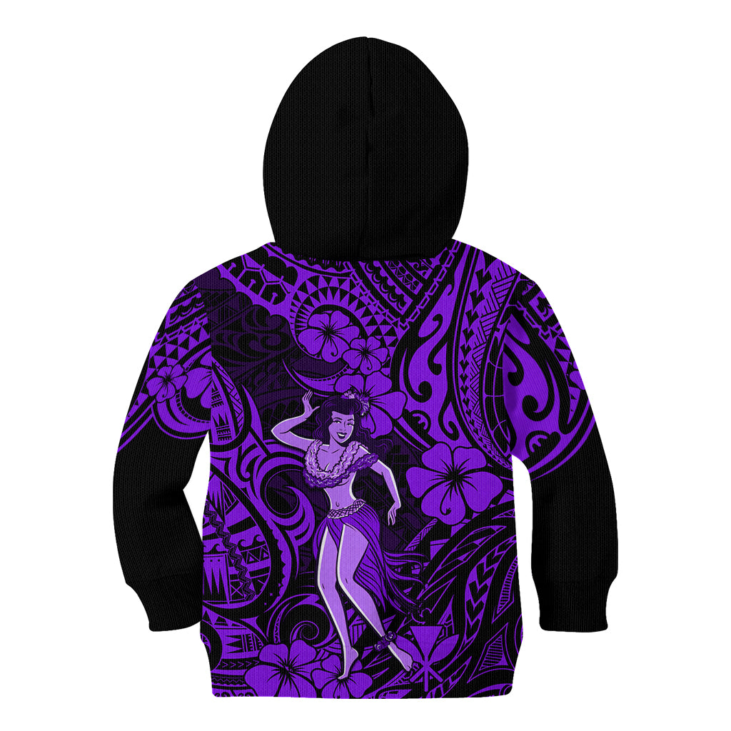 Hawaii Hula Girl Kid Hoodie Hibiscus Hawaii Tribal Tattoo Purple Version LT01 - Polynesian Pride