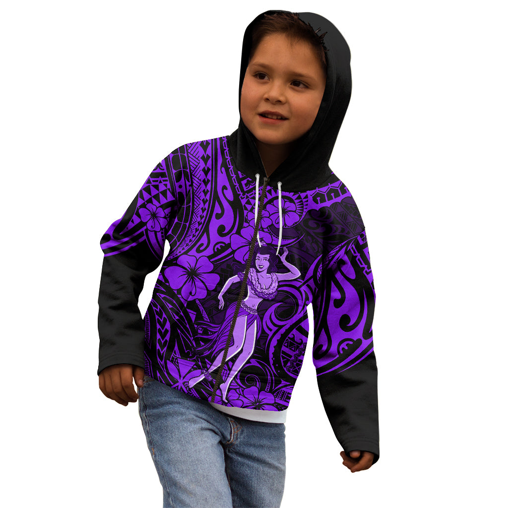 Hawaii Hula Girl Kid Hoodie Hibiscus Hawaii Tribal Tattoo Purple Version LT01 - Polynesian Pride