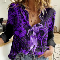 Hawaii Hula Girl Women Casual Shirt Hibiscus Hawaii Tribal Tattoo Purple Version LT01 Female Purple - Polynesian Pride