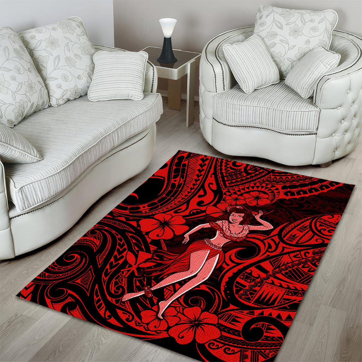 Hawaii Hula Girl Area Rug Hibiscus Hawaii Tribal Tattoo Red Version LT01 - Polynesian Pride