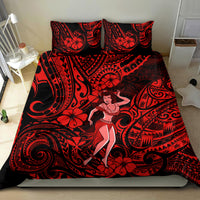 Hawaii Hula Girl Bedding Set Hibiscus Hawaii Tribal Tattoo Red Version LT01 - Polynesian Pride