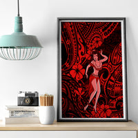Hawaii Hula Girl Canvas Wall Art Hibiscus Hawaii Tribal Tattoo Red Version LT01 - Polynesian Pride