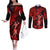 Hawaii Hula Girl Couples Matching Off The Shoulder Long Sleeve Dress and Long Sleeve Button Shirts Hibiscus Hawaii Tribal Tattoo Red Version LT01 Red - Polynesian Pride