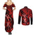 Hawaii Hula Girl Couples Matching Summer Maxi Dress and Long Sleeve Button Shirts Hibiscus Hawaii Tribal Tattoo Red Version LT01 - Polynesian Pride
