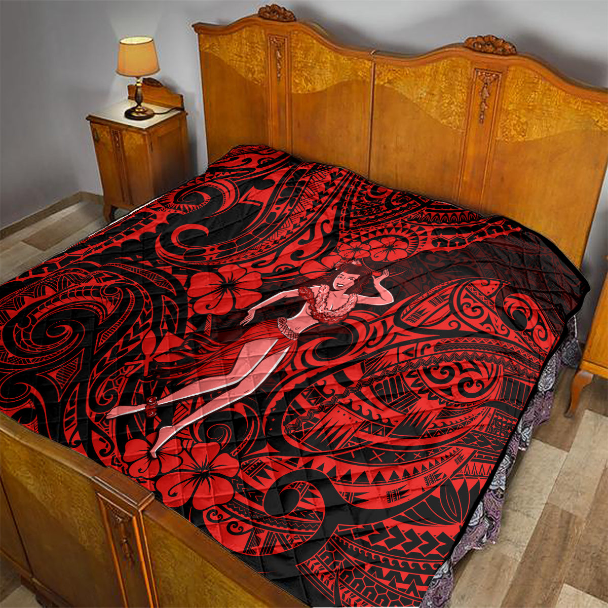 Hawaii Hula Girl Quilt Hibiscus Hawaii Tribal Tattoo Red Version LT01 - Polynesian Pride