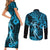 Hawaii Hula Girl Couples Matching Short Sleeve Bodycon Dress and Long Sleeve Button Shirts Hibiscus Hawaii Tribal Tattoo Sky Blue Version LT01 - Polynesian Pride