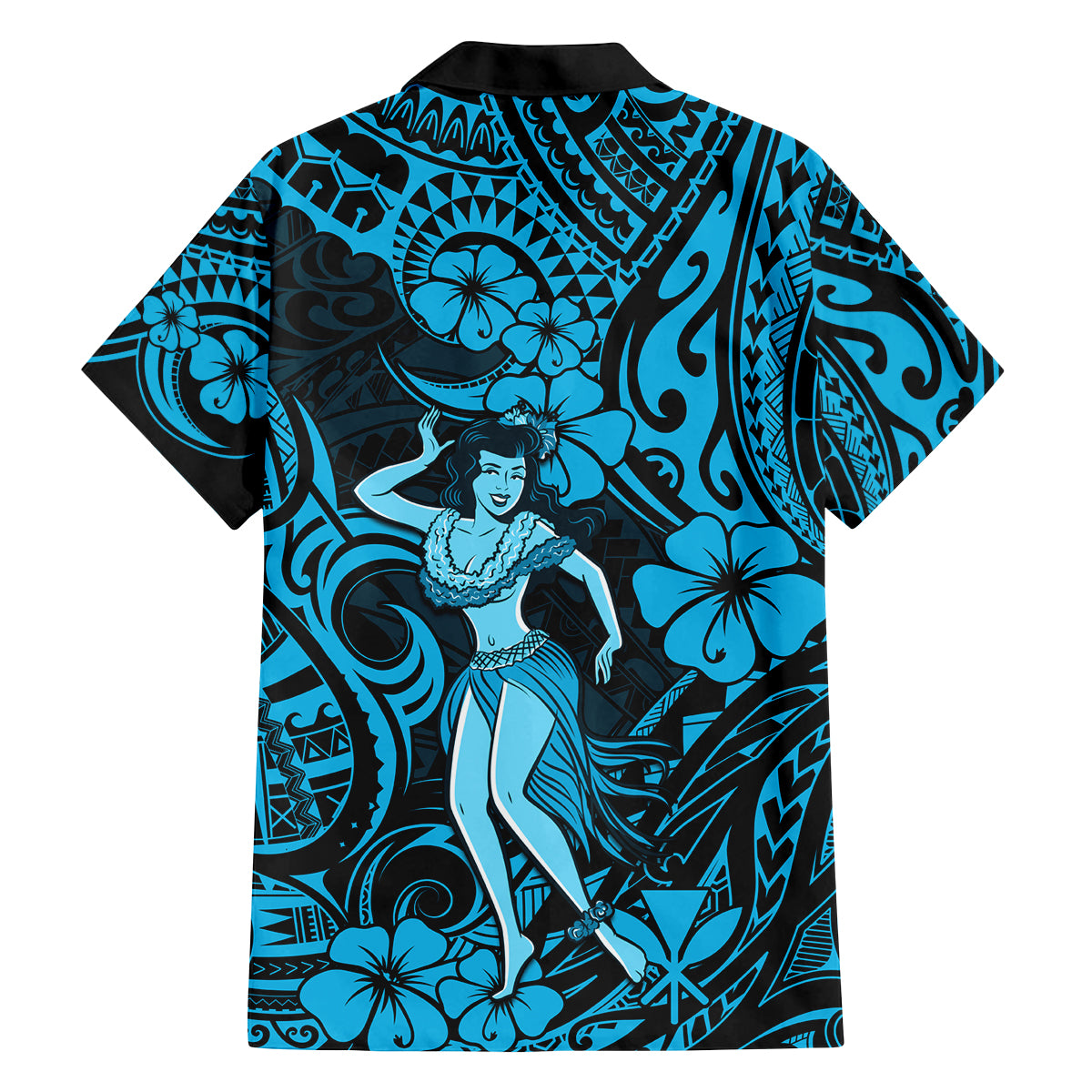 Hawaii Hula Girl Family Matching Summer Maxi Dress and Hawaiian Shirt Hibiscus Hawaii Tribal Tattoo Sky Blue Version LT01 - Polynesian Pride