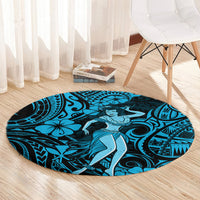 Hawaii Hula Girl Round Carpet Hibiscus Hawaii Tribal Tattoo Sky Blue Version LT01 - Polynesian Pride