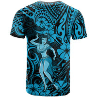 Hawaii Hula Girl T Shirt Hibiscus Hawaii Tribal Tattoo Sky Blue Version LT01 - Polynesian Pride