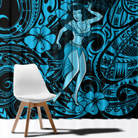 Hawaii Hula Girl Window Curtain Hibiscus Hawaii Tribal Tattoo Sky Blue Version LT01 - Polynesian Pride