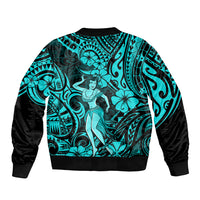 Hawaii Hula Girl Bomber Jacket Hibiscus Hawaii Tribal Tattoo Turquoise Version LT01 - Polynesian Pride