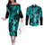 Hawaii Hula Girl Couples Matching Off The Shoulder Long Sleeve Dress and Long Sleeve Button Shirts Hibiscus Hawaii Tribal Tattoo Turquoise Version LT01 Turquoise - Polynesian Pride