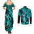 Hawaii Hula Girl Couples Matching Summer Maxi Dress and Long Sleeve Button Shirts Hibiscus Hawaii Tribal Tattoo Turquoise Version LT01 - Polynesian Pride