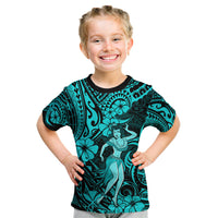 Hawaii Hula Girl Kid T Shirt Hibiscus Hawaii Tribal Tattoo Turquoise Version LT01 Turquoise - Polynesian Pride