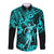 Hawaii Hula Girl Long Sleeve Button Shirt Hibiscus Hawaii Tribal Tattoo Turquoise Version LT01 Unisex Turquoise - Polynesian Pride
