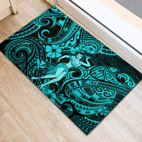 Hawaii Hula Girl Rubber Doormat Hibiscus Hawaii Tribal Tattoo Turquoise Version LT01 - Polynesian Pride