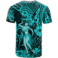 Hawaii Hula Girl T Shirt Hibiscus Hawaii Tribal Tattoo Turquoise Version LT01 - Polynesian Pride