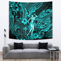 Hawaii Hula Girl Tapestry Hibiscus Hawaii Tribal Tattoo Turquoise Version LT01 - Polynesian Pride