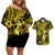 Hawaii Hula Girl Couples Matching Off Shoulder Short Dress and Hawaiian Shirt Hibiscus Hawaii Tribal Tattoo Yellow Version LT01 Yellow - Polynesian Pride