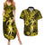 Hawaii Hula Girl Couples Matching Summer Maxi Dress and Hawaiian Shirt Hibiscus Hawaii Tribal Tattoo Yellow Version LT01 Yellow - Polynesian Pride