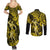 Hawaii Hula Girl Couples Matching Summer Maxi Dress and Long Sleeve Button Shirts Hibiscus Hawaii Tribal Tattoo Yellow Version LT01 - Polynesian Pride