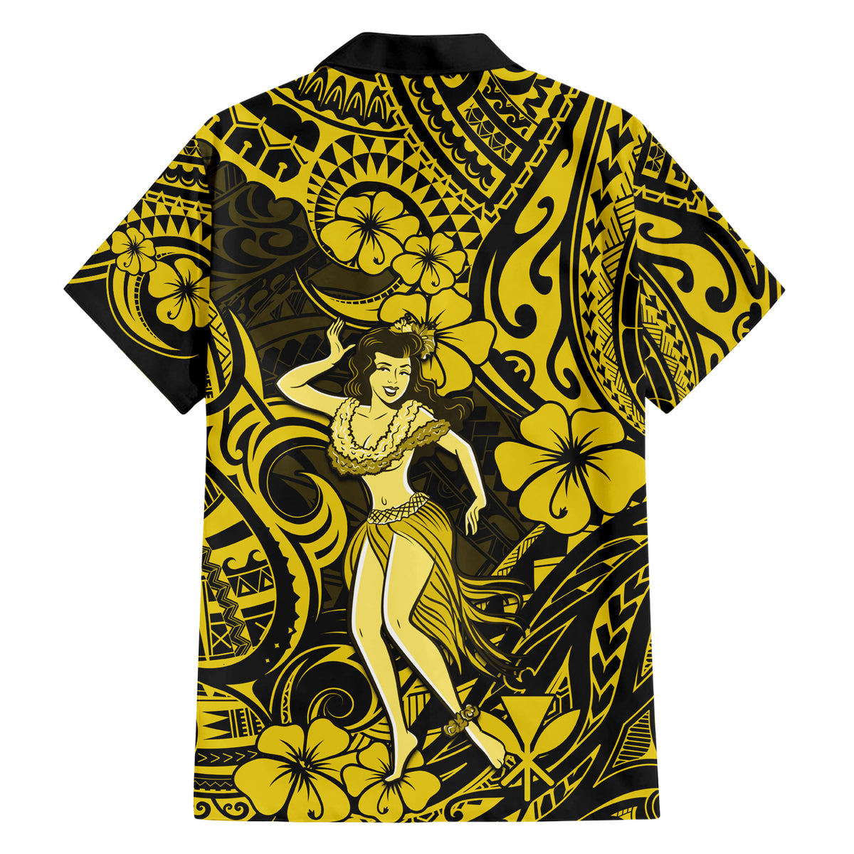 Hawaii Hula Girl Hawaiian Shirt Hibiscus Hawaii Tribal Tattoo Yellow Version LT01 - Polynesian Pride