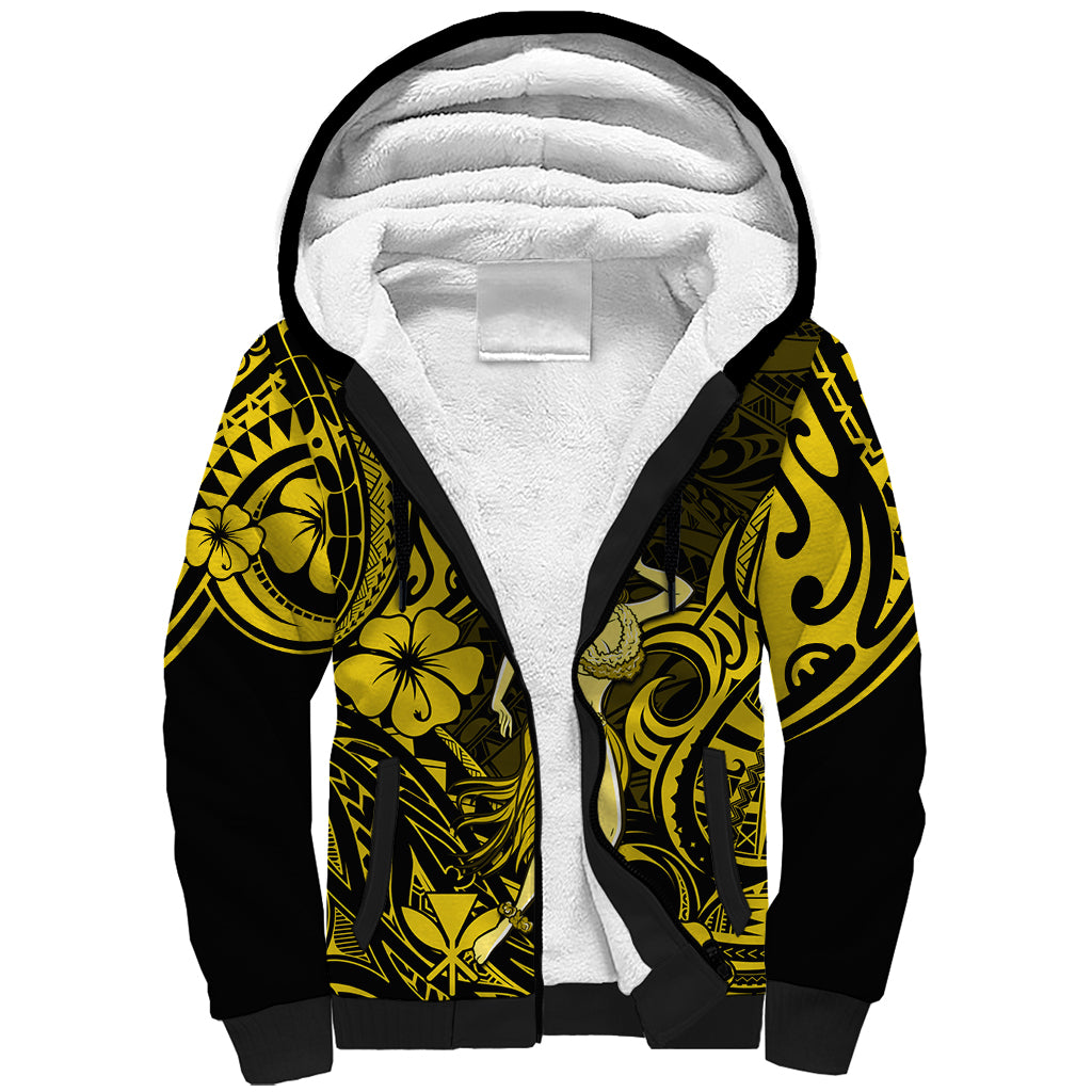 Hawaii Hula Girl Sherpa Hoodie Hibiscus Hawaii Tribal Tattoo Yellow Version LT01 Unisex Yellow - Polynesian Pride