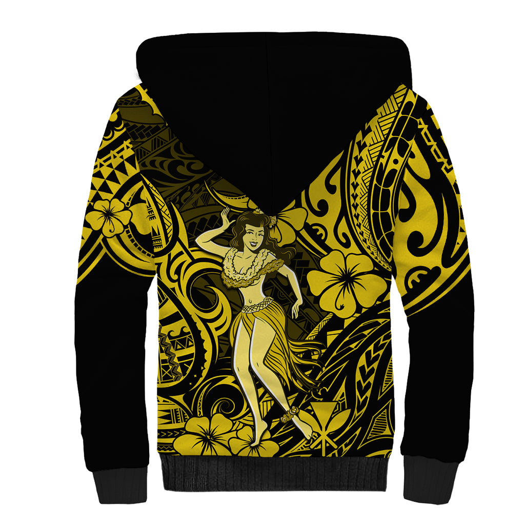 Hawaii Hula Girl Sherpa Hoodie Hibiscus Hawaii Tribal Tattoo Yellow Version LT01 - Polynesian Pride