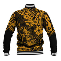 Hawaii Pineapple Baseball Jacket Paradise Flowers Pacific With Gold Polynesian Tribal LT01 - Polynesian Pride