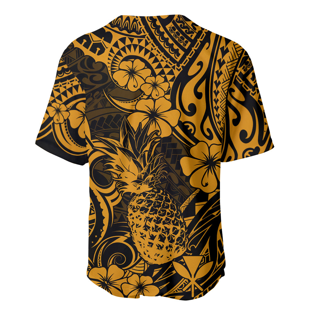 Hawaii Pineapple Baseball Jersey Paradise Flowers Pacific With Gold Polynesian Tribal LT01 - Polynesian Pride