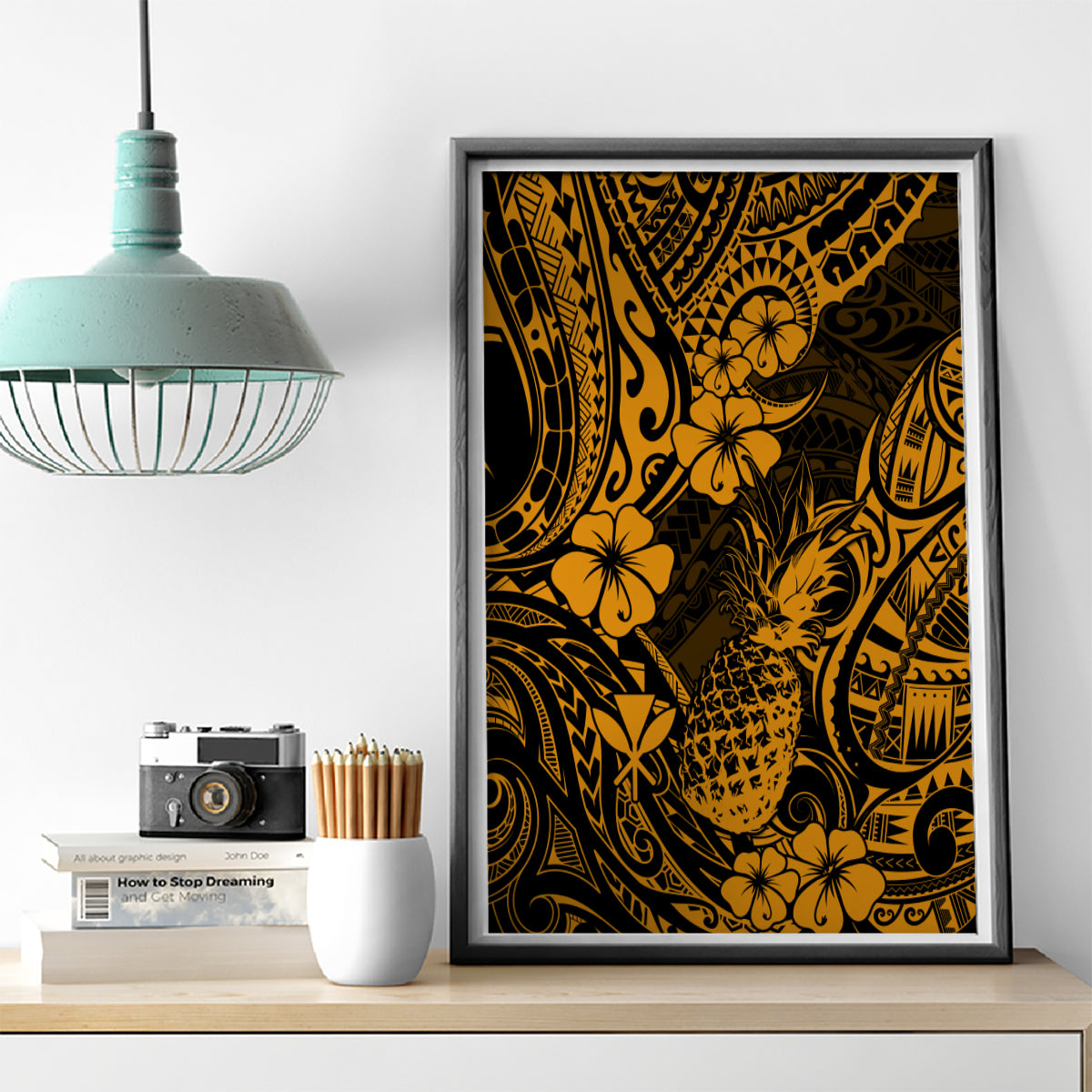 Hawaii Pineapple Canvas Wall Art Paradise Flowers Pacific With Gold Polynesian Tribal LT01 - Polynesian Pride