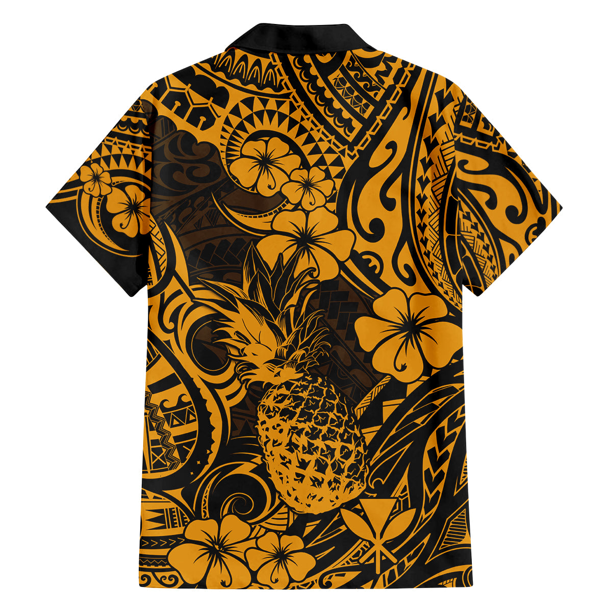 Hawaii Pineapple Family Matching Tank Maxi Dress and Hawaiian Shirt Paradise Flowers Pacific With Gold Polynesian Tribal LT01 - Polynesian Pride