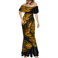 Hawaii Pineapple Mermaid Dress Paradise Flowers Pacific With Gold Polynesian Tribal LT01 - Polynesian Pride